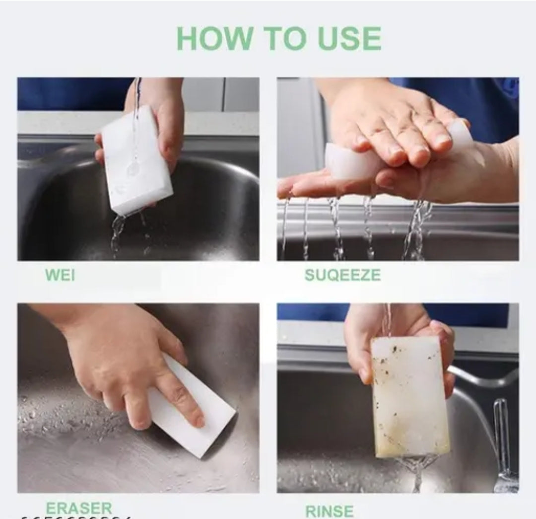 Magic Eraser | Pack of 4 | Scratch Free Multi - Surface Cleaning Sponge | Removes 100+ Tough Stains | Just Add Water | Removes Wall Marks, Kitchen Grease, Shoe Stains & Switch Board Dirt