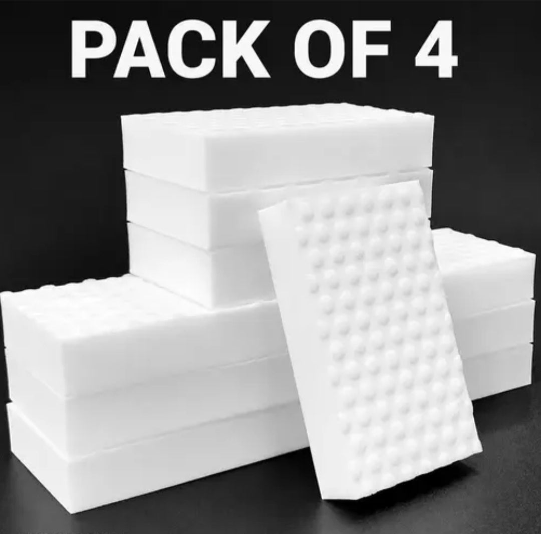 Magic Eraser | Pack of 4 | Scratch Free Multi - Surface Cleaning Sponge | Removes 100+ Tough Stains | Just Add Water | Removes Wall Marks, Kitchen Grease, Shoe Stains & Switch Board Dirt
